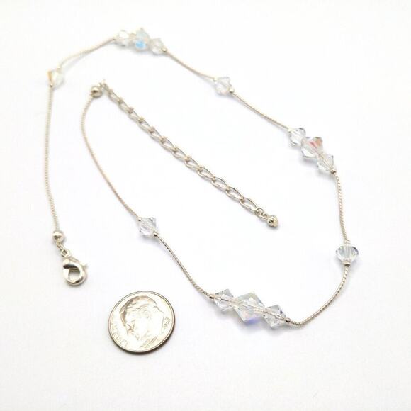 Aurora Borealis Crystal Bicone Bead Necklace, Rhodium Plated Chain, 19 Inches - Picture 7 of 10